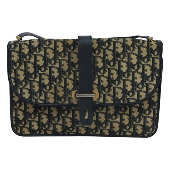 DIOR Trotter Canvas Shoulder Bag Navy Gold - Picture 2 of 12